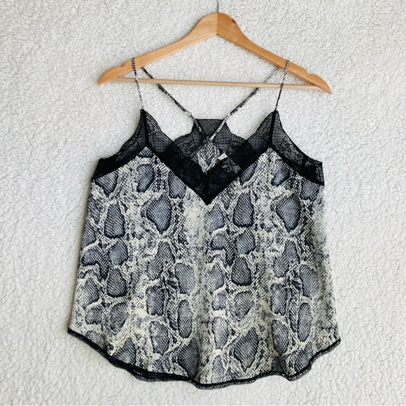 Lovestitch Women's snake print spaghetti strap camisole with lace accent, Sz S - Picture 3 of 11